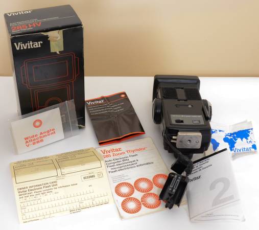 Vivitar 285HV Zoom de alto voltaje, flash con tríger tiristor, montura zapata - Como nuevo, Loo - 40 USD (cranston)63469936405377122