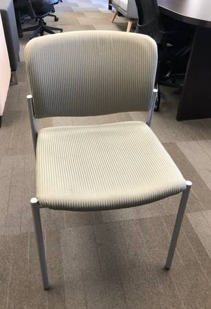 8 Used Kimball Stack Chairs, Armless, Green Fabric, Gray Frame 1