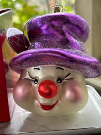 Christopher Radko "Snow Smirks" Blown Glass Snowman Ornament 4 1/2" 1