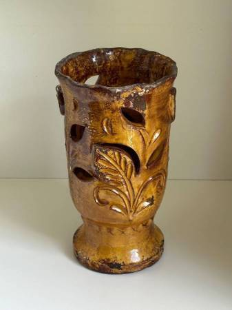 Vtg Vietri Italy Decorative Pottery Honey Color Tealight Pot Vessel 1