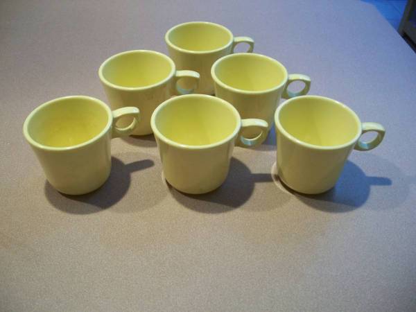 Six Light Yellow Melmac Coffee or Tea Cups or Mugs 1