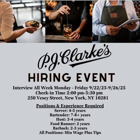 Legendary NYC Restaurant Now Hiring Servers, Bartenders, Hosts,Barback 1