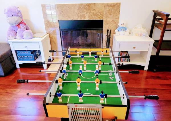 Foosball, crib, end table sets, wall mirror, 1