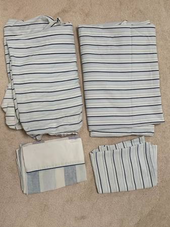 Twin sheet set, blue strips, cotton/percale, bonus pillowcase 1