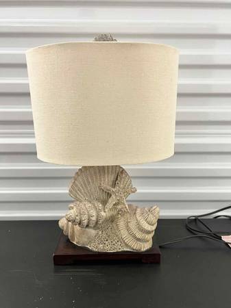 Coastal Seashell & Starfish Table Lamp with Linen Shade 1