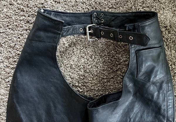 UNIK Black Leather Motorcycle Chaps (Size L), Vintage - $24 (Oshkosh)62925975593219122