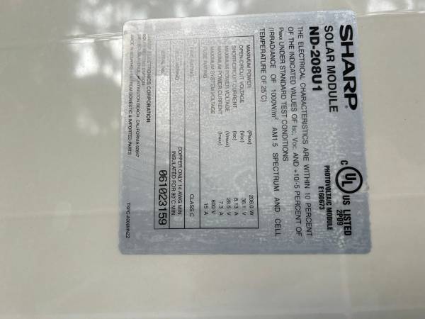 Sharp Solar Panels, 33 panel,ND-208U1, 208 Watt 1