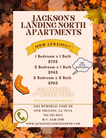 $983 / 2br - FALL SPECIAL @ JACKSON'S LANDING NORTH APARTMENTS (New Orleans,LA)63903769886723120