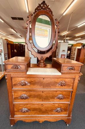 ANTIQUE 5-Drawer Marble swivel tilting mirror 1