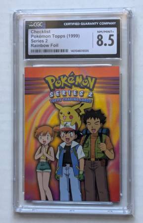CGC 8.5 NM MINT+ Rainbow Checklist Pokemon Topps Series 2 Foil 1