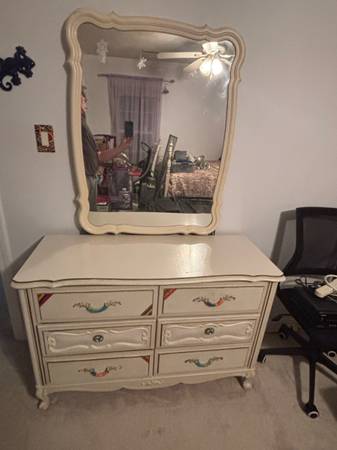 Dresser (2)  with mirror plus additional dresser with bookshelf above it …6 dr 1