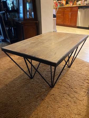 MCM BRUTALIST IRON & DISTRESSED WOOD COFFEE TABLE 1