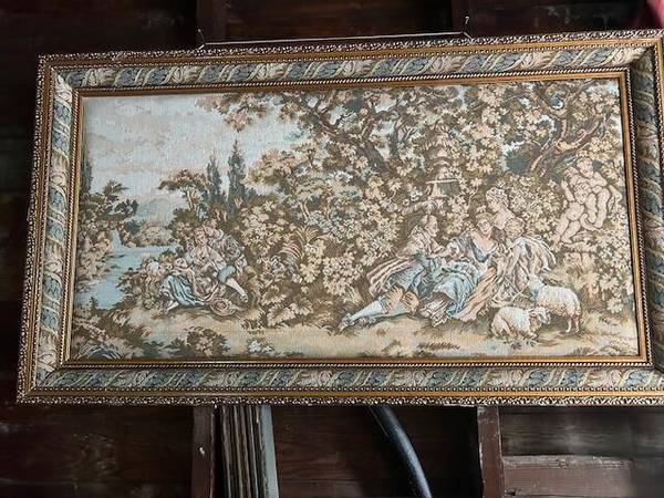 Needle Point Tapestry in Gold Frame 1