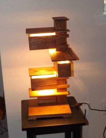 Frank Lloyd Wright Style Handcrafted Table Lamp Mahogany 1