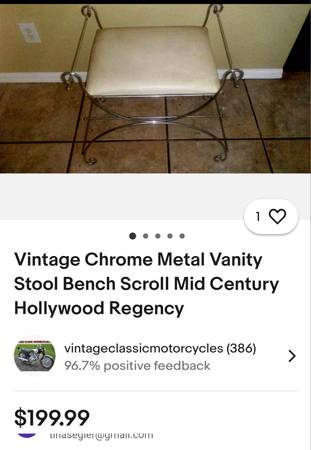BANQUETA DE VAINILLA VINTAGE CON CROMADO, ESTILO HOLLYWOOD REGENCY - $60 (mar vista)63471348890369122