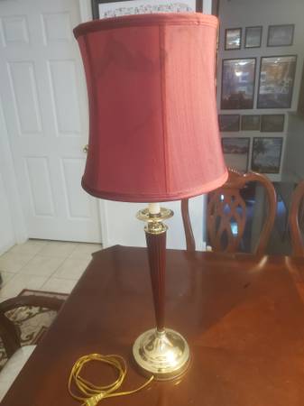 TABLE LAMP with WINE RED SATIN SHADE 1