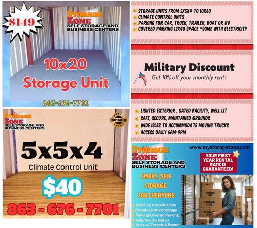 $60 STORAGE UNITS /PARKING SPACE/ WAREHOUSE & CLIMATE CONTROL (lake wales)64149653987969122