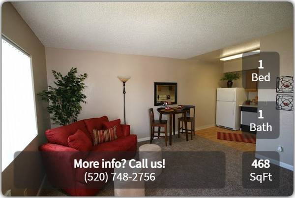 $819 / 1br - 468ft2 - Simply sensational 468 sqft, 1 bed, 1 bath! We fit your lifestyle! (Tucson - Villa Del Sol)63674912014979121