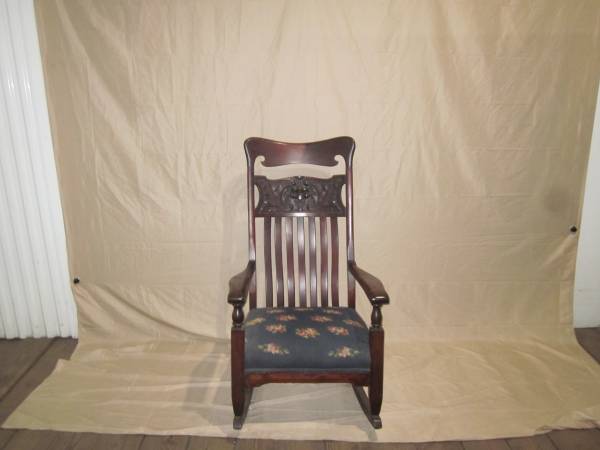 Victorian Carved Grand Rocker, mahogany, satanic imagery 1