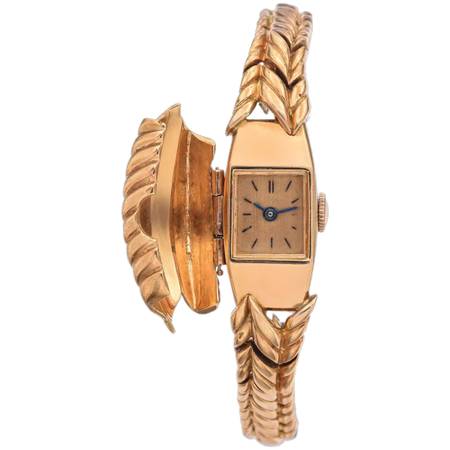 Van Cleef & Arpels 18K Yellow Gold Women's Hand Wind Flip Top Bracelet Watch 1