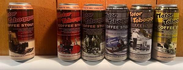 Tribute Brewing Eliason Motor Toboggan Snowmobile Coffee Stout Cans 1