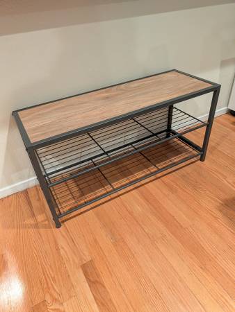 3-Tier Wood Bronze Anthracite Steel Shoe Storage Bench 1
