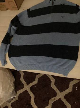 Mens Large Blue Striped Pullover 100% Cotton Sweater 1