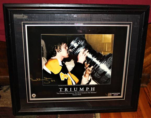 Bobby Orr with Stanley Cup Signed Framed Poster Boston Bruins COA 1