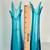 Pair LE Smith Peacock Blue Glass 4 Finger Swing Vase 13” 10 thumbnail