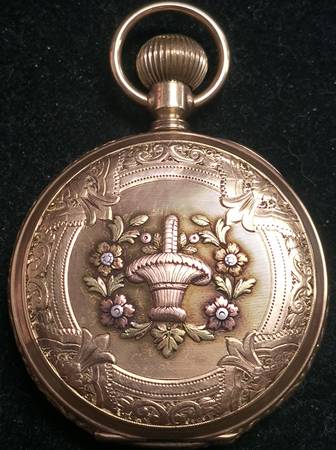 14K Multi-Color GOLD Ornate HUNTER CASE Waltham POCKET WATCH Circa1903 1