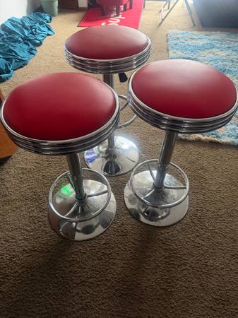 3 Adjustable Red Diner Bar Stools 1