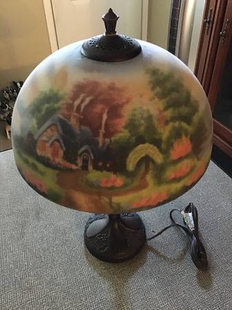 THOMAS KINKADE REVERSE PAINTED LAMP 1