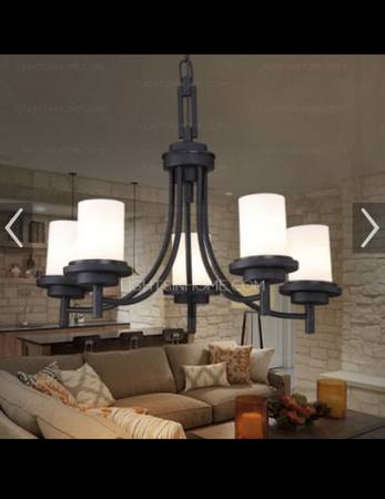 5 Light Black Wrought Iron Chandelier Cylinder Glass Shade 1