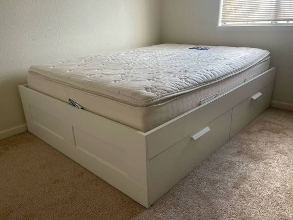 Serta Perfect Sleeper Queen mattress and white storage bed frame (OBO) 1