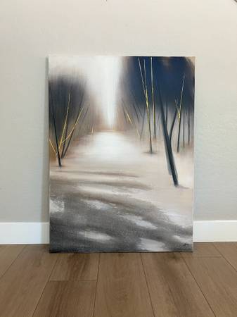 Renwil Graystone 48x36 Hand Painted Modern Textured Gold Leaf Wall Canvas Art 1
