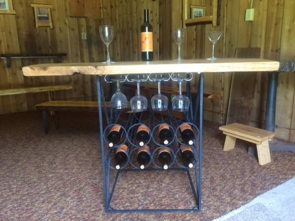 Vintage Metal Wine Rack With Oak Slab Bar Top 1