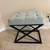 Great clean light green tufted fabric ottoman -footstool on black metal x base 1 thumbnail