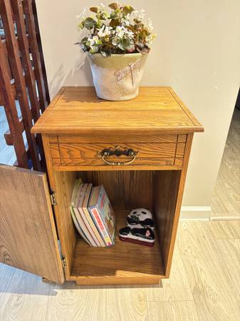 Solid oak wood nightstand or side end table or desk extension 1