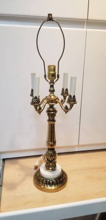 Brass & Marble Vintage SHOW HOME Lamp with 4 Candlestick Accents 1