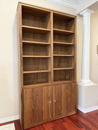 Room and Board Walnut bookcase cabinets, like new! 1