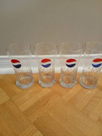 4-Rare Pepsi Red & Blue Painted Raised Relief Swirl 6" Glass 1