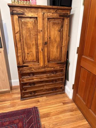 Solid Wood Armoire With Three Shelves and Clothes Rack 1