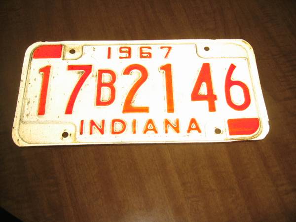 Collector License Plate, Indiana, 1967.    Cash Only. 1