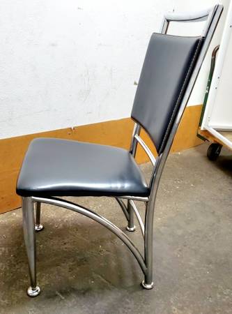 Chrome dining chair(s) 2 available with black faux leather cushions 1