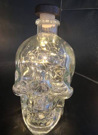 Decorative skull-shaped glass bottle with lights 1