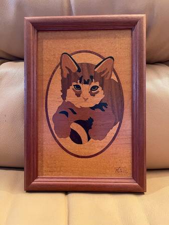 Jeff Nelson Hudson River Inlay Wood Marquetry Art - "Kitty" 1