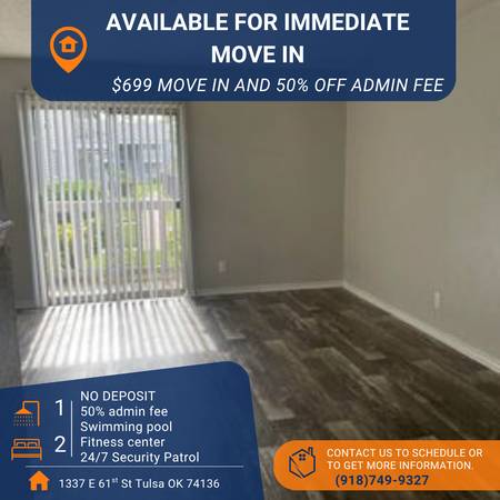 $845 / 1br - 700ft2 - 💸 Limited-Time Offer! 1BR 🛏️ 1BA with NO DEPOSIT (Tulsa)63981977028866120