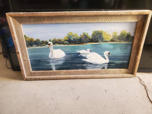 Geese in lake painting 1