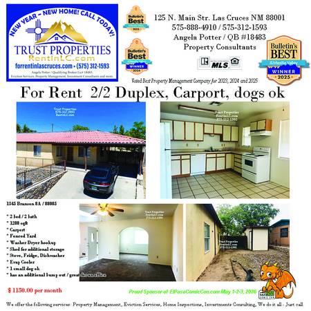 $1,150 / 2br - 1288ft2 - Spacious 2/2, close to NMSU, small dog ok. (University Area)63861849811457120