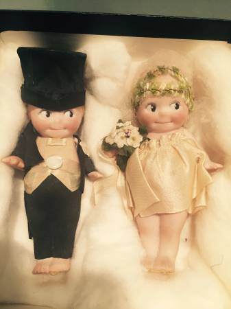 KEWPIE Wedding Cake Topper Antique Bisque Bride and Groom 1